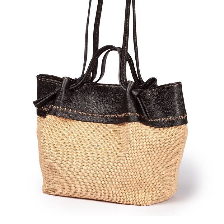 Roberta Gandolfi Ambra large borsa a mano o shopping in rafia e pelle martellata 2025