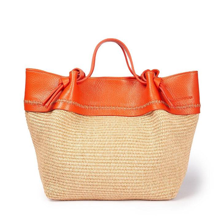 Roberta Gandolfi Ambra large borsa a mano o shopping in rafia e pelle martellata Fino Al -60%