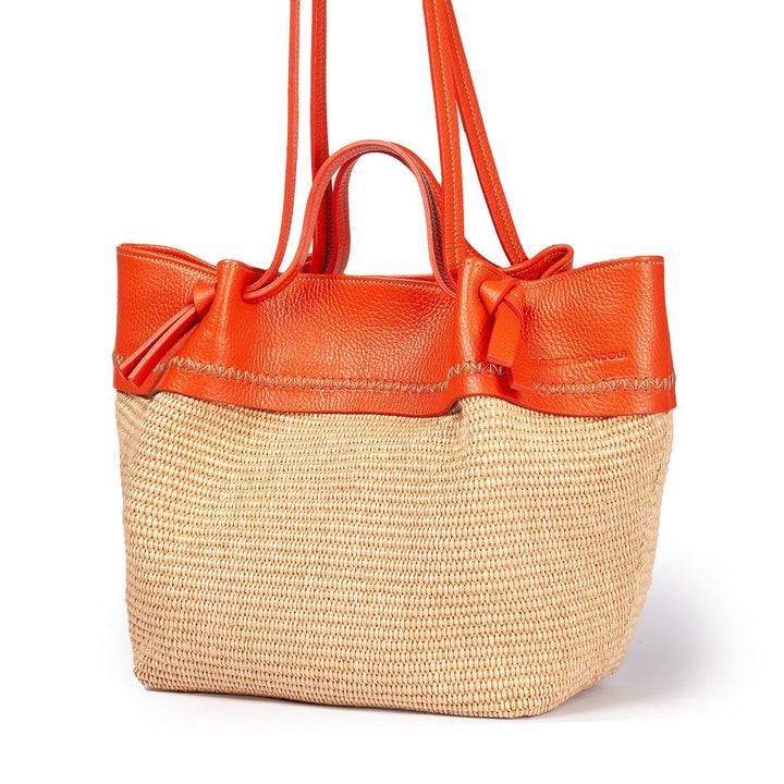 Roberta Gandolfi Ambra large borsa a mano o shopping in rafia e pelle martellata Fino Al -60%