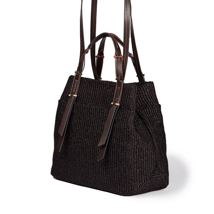 Roberta Gandolfi Fernanda Tote in rafia con finiture in pelle di vitello a doppia portabilità mano o shopping Affare Del Giorno