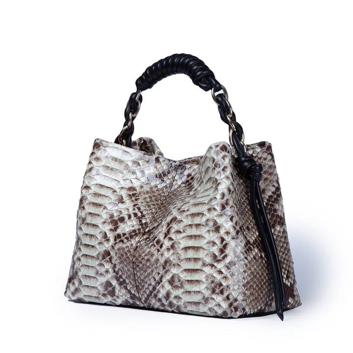 Roberta Gandolfi Amina Pitone small borsa a mano in pitone con finiture in pelle manico tubolare fasciato e tracolla staccabile Saldi