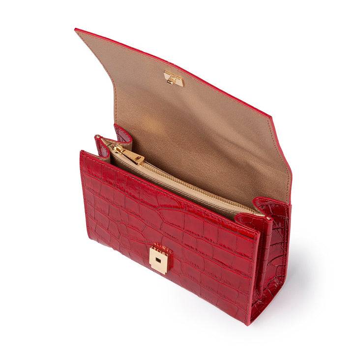 Roberta Gandolfi Nicole cocco compact crossbody borsa in pelle stampa cocco con tramezza interna e tasca esterna con tracolla staccabile e regolabile In Saldo
