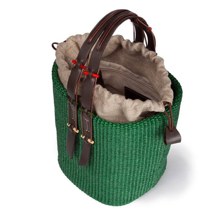 Roberta Gandolfi Fernanda Bucket in rafia con finiture in pelle di vitello con tracolla staccabile Sottocosto