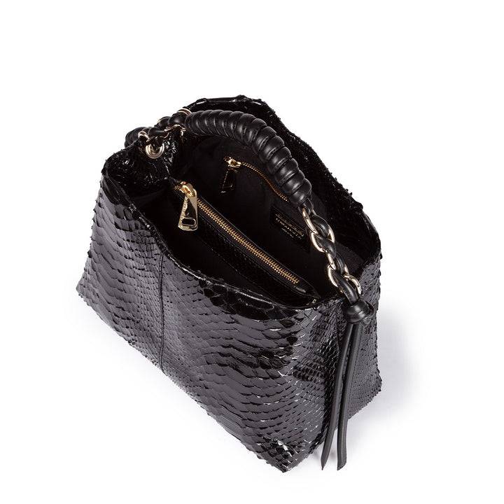 Roberta Gandolfi Amina Pitone small borsa a mano in pitone con finiture in pelle manico tubolare fasciato e tracolla staccabile Novità
