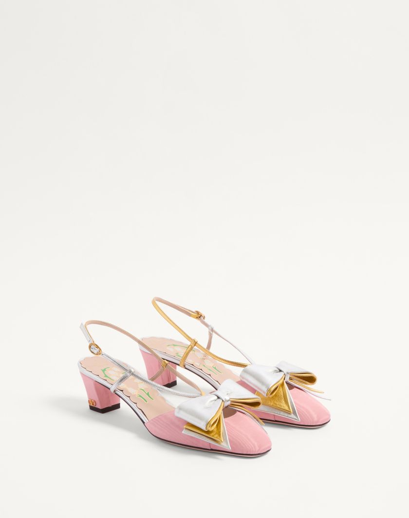 Valentino Handbags Décolleté Slingback Bowow In Tessuto Moirè 45mm per Donna in Nero/silver | Valentino IT Nuovo