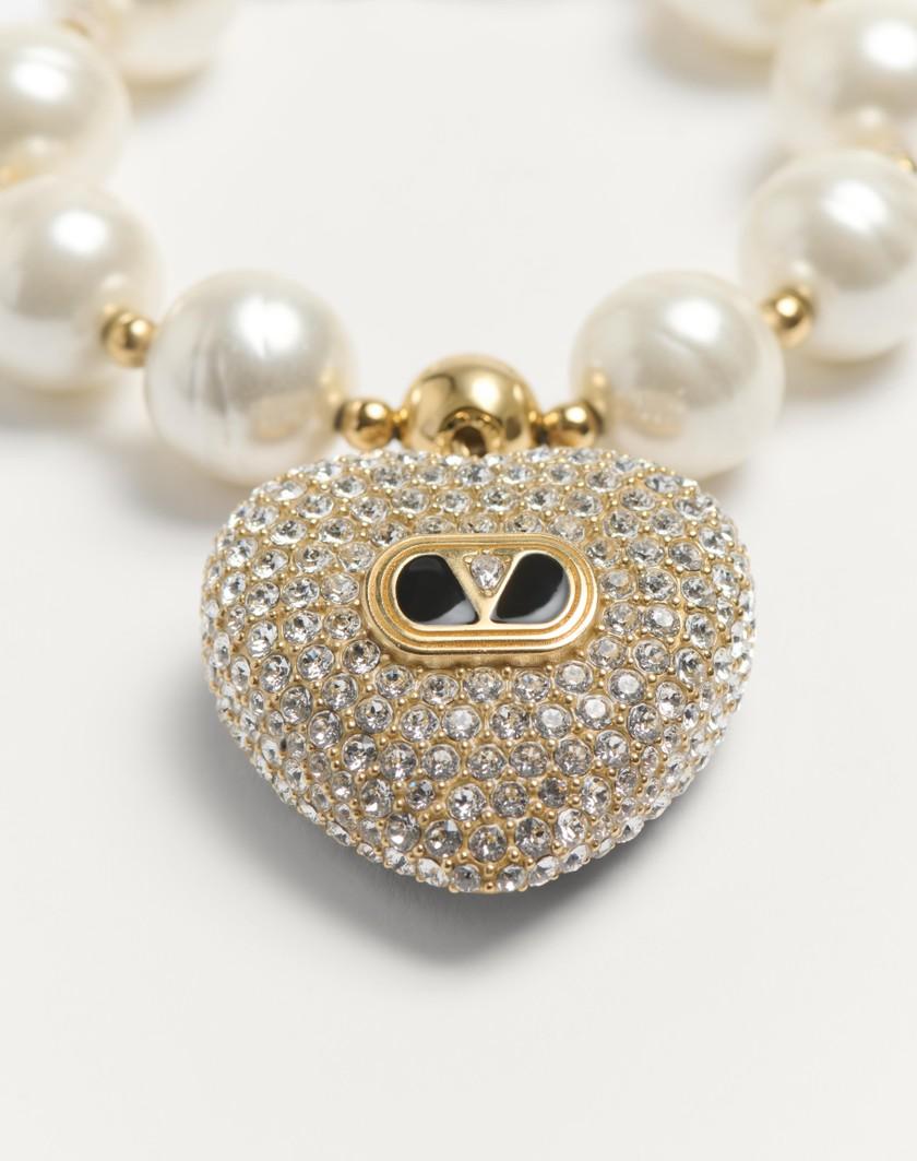 Valentino Handbags Bracciale Coeur Royal In Metallo Smalto Perla E Cristalli Swarovski® per Donna in Multicolor | Valentino IT Promozione