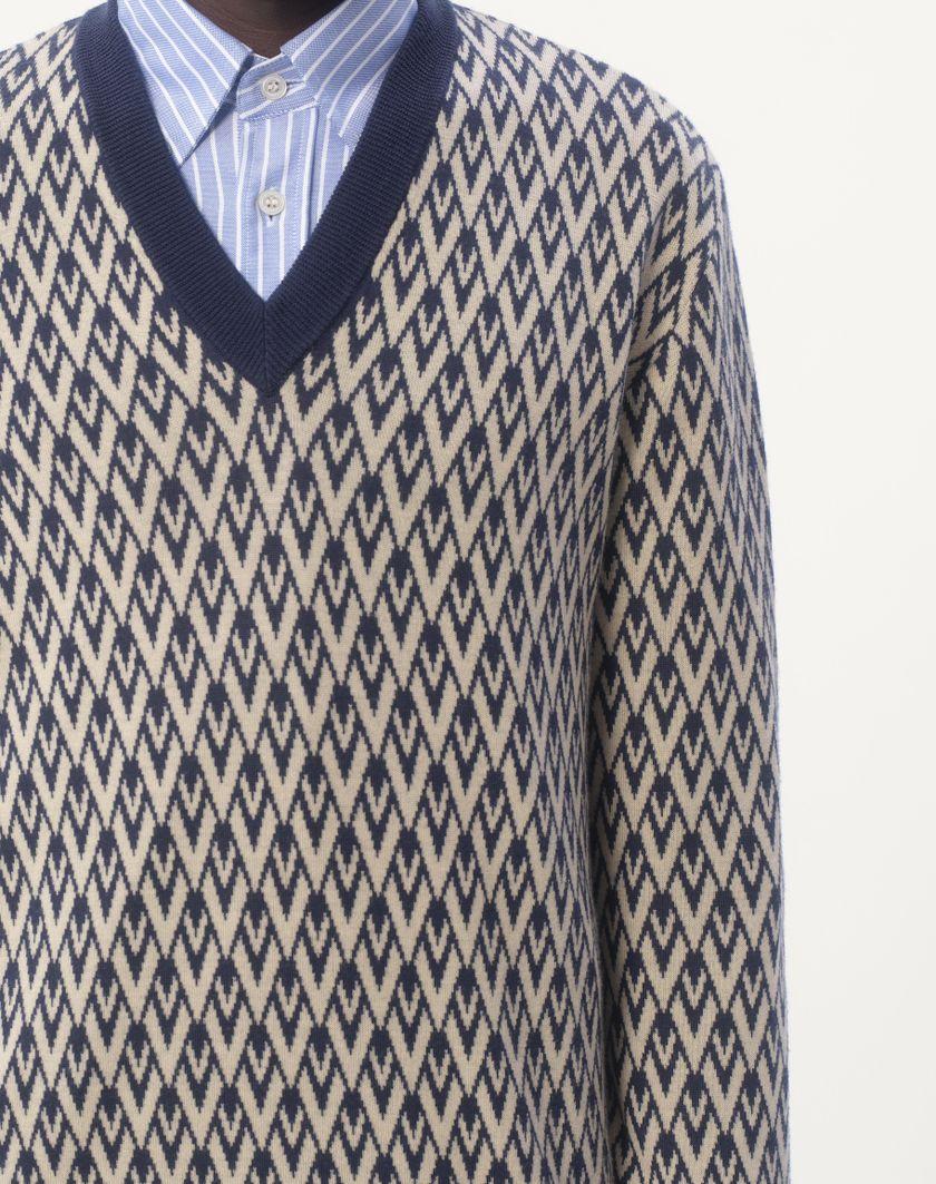 Valentino Handbags Maglione In Lana Con Motivo Jacquard Toute La V per Uomo in Navy/crema | Valentino IT Outlet