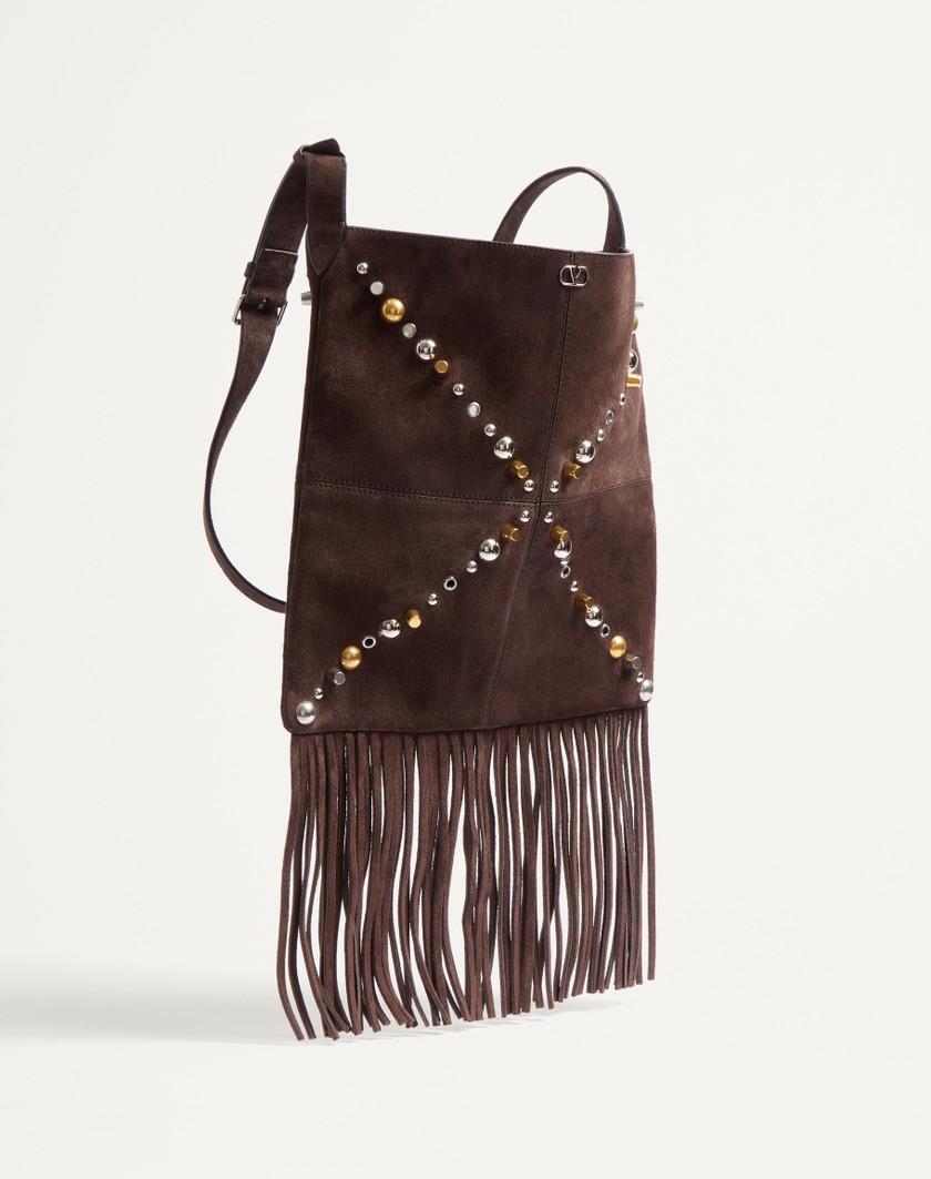Valentino Handbags Borsa A Spalla Valentino Garavani Nellcôte In Suede Con Frange per Uomo in Testa Di Moro | Valentino IT I Più Venduti