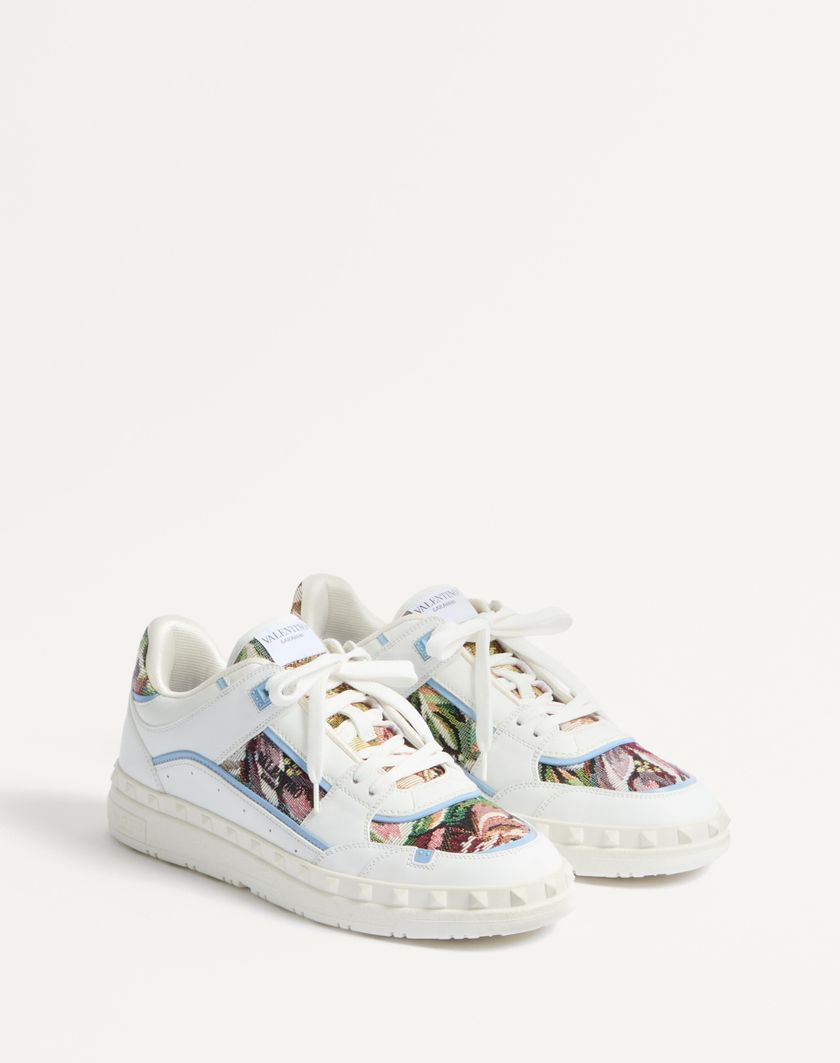 Valentino Handbags Sneaker Low Top Freedots In Vitello E Tessuto per Uomo in Bianco/multicolor/popeline Blue | Valentino IT Nuova