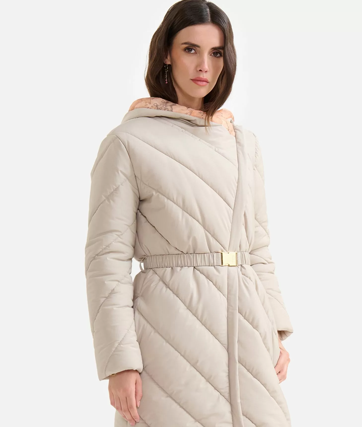 Alviero martini 1a classe Imbottito lungo in nylon con cappuccio Greige 2025